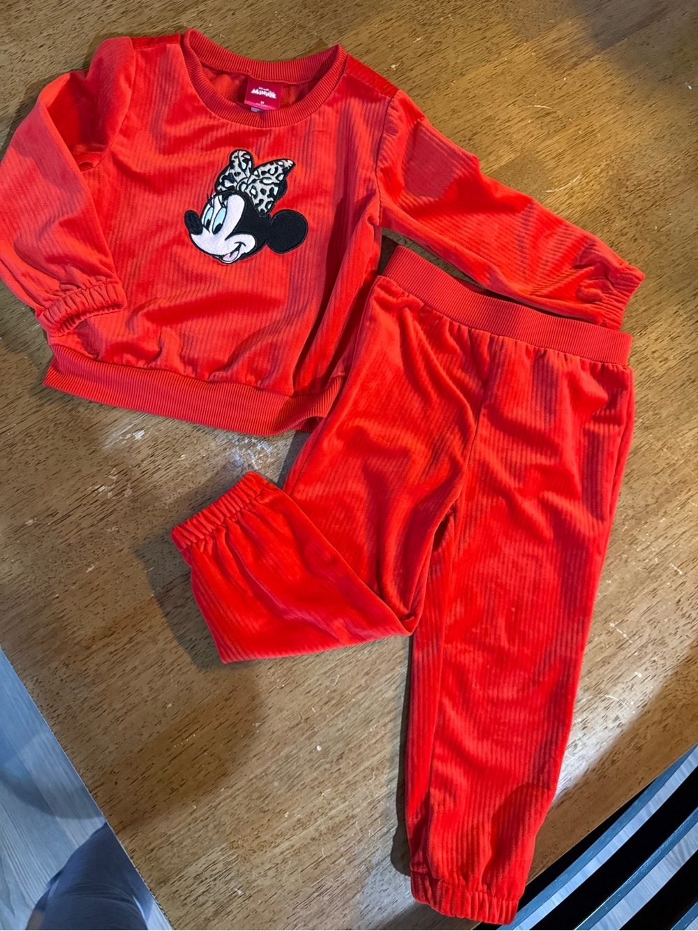 Disney Red Minnie Mouse Ribbed Velour Jogger Set